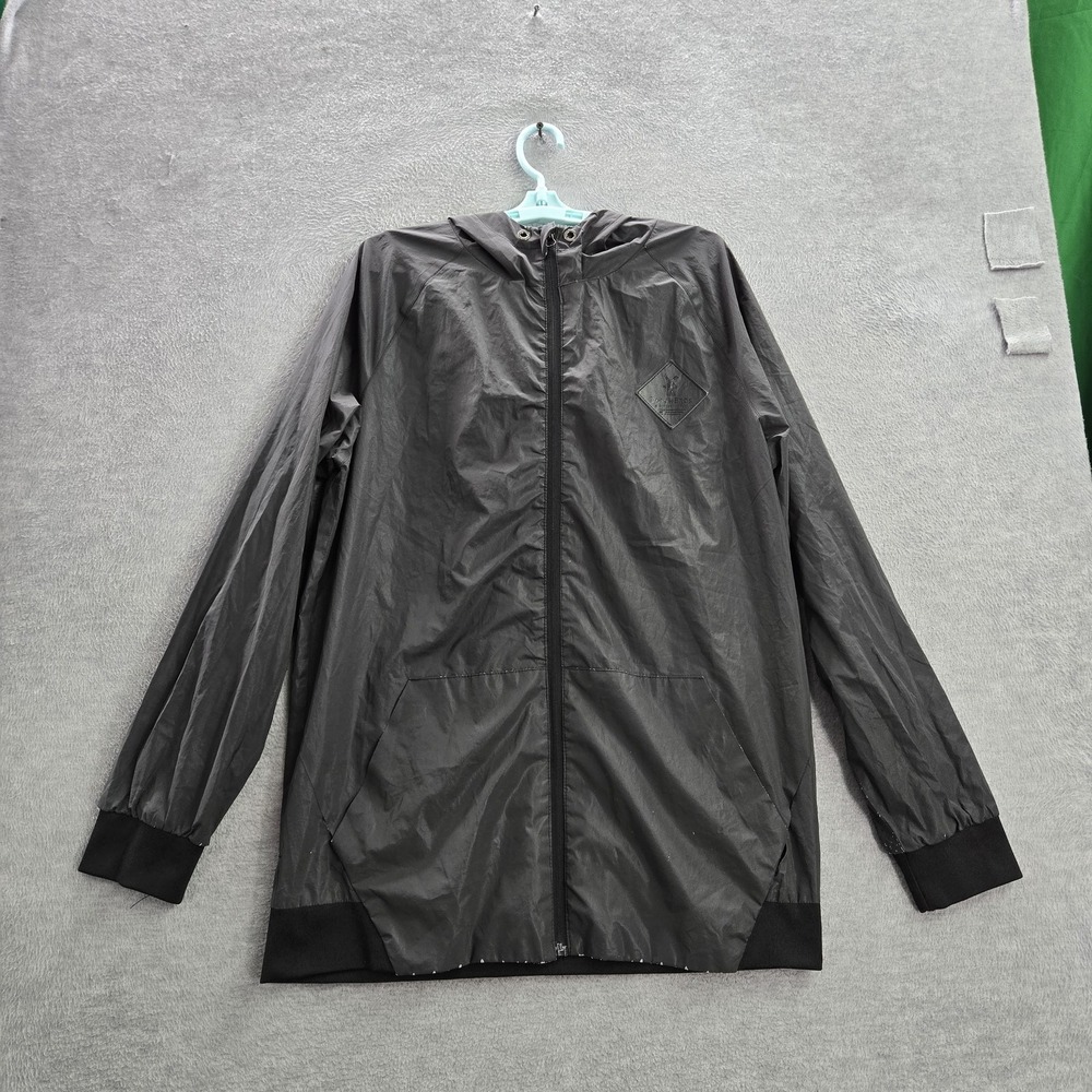 Dutch Bros Men Jacket L Gray Windbreaker Rain Coat Logo Long Sleeve READ